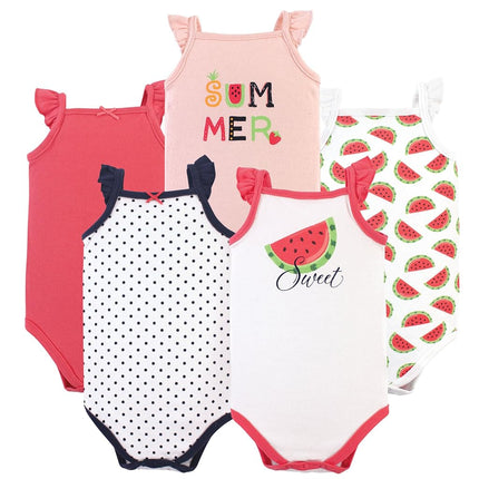 Hudson Baby Unisex Baby Cotton Sleeveless Bodysuits, Watermelon, 0-3 Months