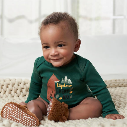 Gerber Baby Boys 6-pack Long-sleeve Onesies Bodysuit, Green Fox, 0-3 Months