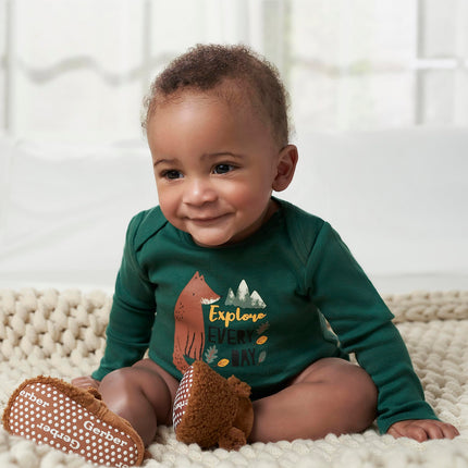 Gerber Paquete de 6 Bodysuits de Manga Larga para Bebé Niño, Zorro Verde, 12 Meses