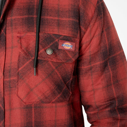 Dickies Men's Water Repellent Flannel Hooded Shirt Jacket, Brick Black Ombre Plaid, Large Big Tall