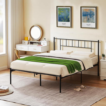 VECELO Twin Metal Platform Bed Frame with Headboard, Heavy Duty Steel Slats, No Box Spring Needed,Easy Assembly, Modern Minimalist Design, Set of 2