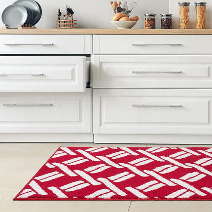 Nautica – Tufted Runner Rug | Baize Chain Design | Modern Home Décor | Non-Slip| Machine Washable | Carpet for Entryway & Hallway | Measures 26” x 45” | Red and White