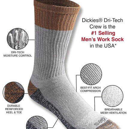 Dickies Men's Dri-tech Moisture Control Crew Multipack Socks, Assorted Colour Block (6 Pairs), XL
