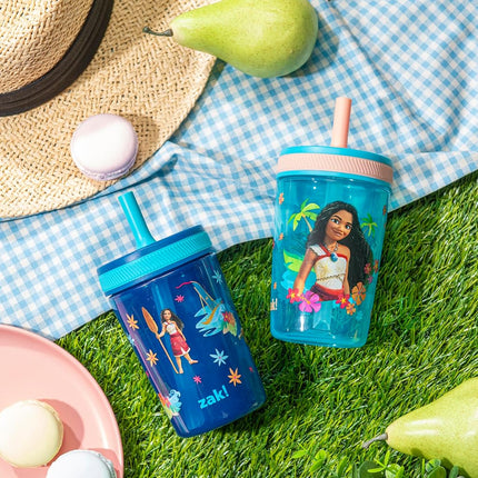 Zak Designs Disney Moana 2 Kelso Toddler Tumblers for Travel or at Home, 15oz 2-Pack Durable Plastic Sippy Cups with Leak-Proof Design is Perfect for Kids (Moana, Maui, Simea)