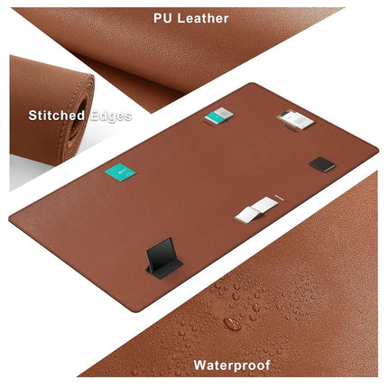 CENNBIE Leather Desk Mat, 200 x 100cm Extra Large Desk Pad Blotter Protector, Extended Non-Slip Table Pad, Waterproof PU Leather Desk Mat on top of desks Large for Office and Home (Brown)