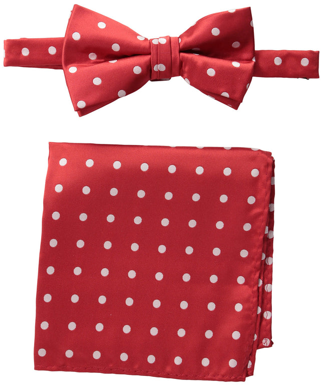 Stacy Adams Men's Satin Dot Bow Tie Set, Fire Red,