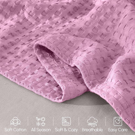 Elegant Comfort Premium 100% Cotton Waffle Blanket - Lightweight Breathable Waffle Weave Bed Blanket - Soft and Warm All Season Blanket for Couch, Sofa and Bed, Full Size 88x88 Inches, Lavender