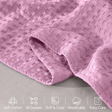 Elegant Comfort Premium 100% Cotton Waffle Blanket - Lightweight Breathable Waffle Weave Bed Blanket - Soft and Warm All Season Blanket for Couch, Sofa and Bed, Full Size 88x88 Inches, Lavender