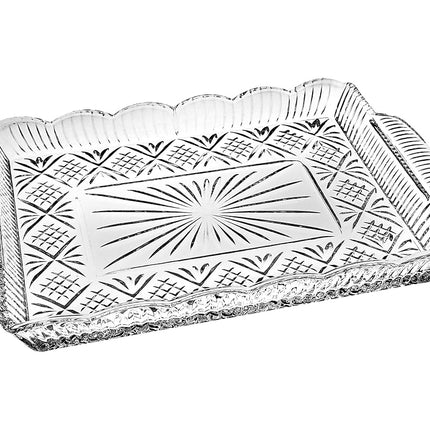 Godinger Dublin Crystal Rectangular Serving Tray, Clear, 16x1.75x11