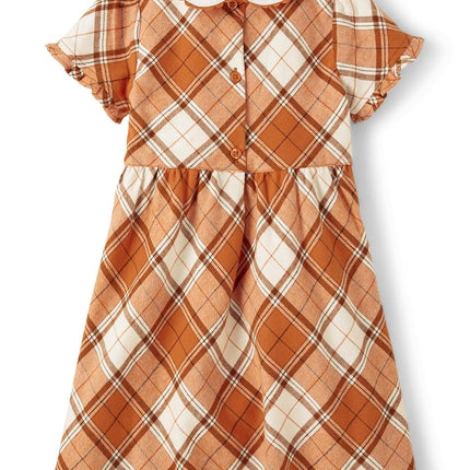 Gymboree Girls' and Toddler Short Sleeve Dresses, Pumpkin Plaid, 8