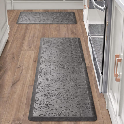 Chef Gear - Alfombrilla antifatiga para cocina - Diseño Marni - Alfombrilla acolchada para chef - Piel sintética - Alivio para cocinar y estar de pie - Antideslizante - Juego de 2 - 17.5"x 60"/ 17.5"x28" - Gris oscuro