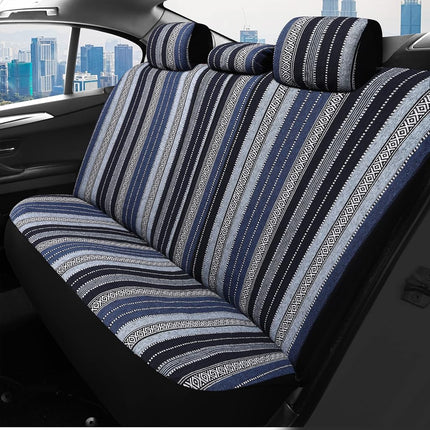 VarCozy Multi-color Woven Fabric Baja Saddle Blanket Seat Cover Set, Front & Rear, Universal Stripe Colorful, Breathable, Airbag Compatible, Car, Truck, Van, SUV