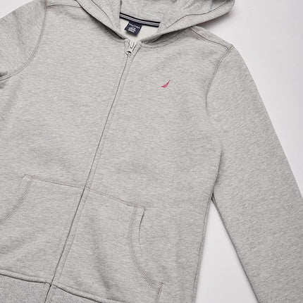 Nautica Girls' Fleece Full-Zip Hoodie Sweatshirt - grey - Medium