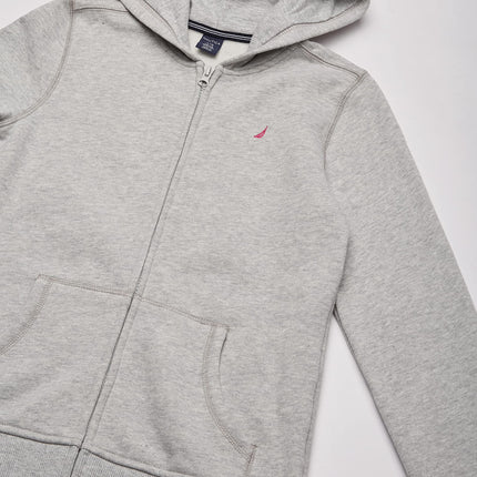 Nautica Girls' Fleece Full-Zip Hoodie Sweatshirt, Grey Heather, 5