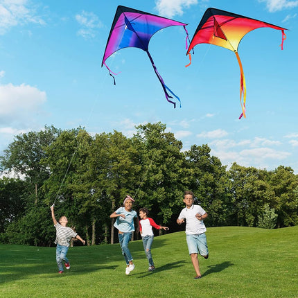 JOYIN 3 Packs Large Delta Kites in Orange, Green and Purple - Easy to Fly for Kids and Adults With 262.5 ft String - Beach Kite for Outdoor Games and Activities