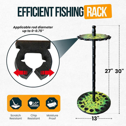Rush Creek Creations | 16-Rod Round Fishing Rod Holder, Black Wooden Fishing Rod Rack with 16 Clips for Garage Organization