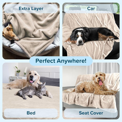 PETMAKER Dog Blanket - 80x100in Reversible Sherpa Blanket - Throw Blankets for Bed, Couch, Crate or Car - Machine Washable Puppy Essentials (Cream)