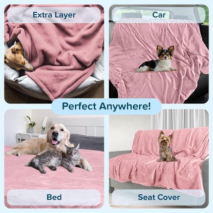 PETMAKER Waterproof Pet Blanket - 30x40-Inch Reversible Sherpa Fleece Throw Protects Couches, Cars, and Beds from Spills, Stains, and Fur (Pink)