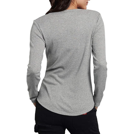 Dickies Womens Long-Sleeve 3-Button Henley Shirt, Graphite Single Dye, One Size