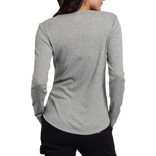 Dickies Womens Long-Sleeve 3-Button Henley Shirt, Graphite Single Dye, One Size