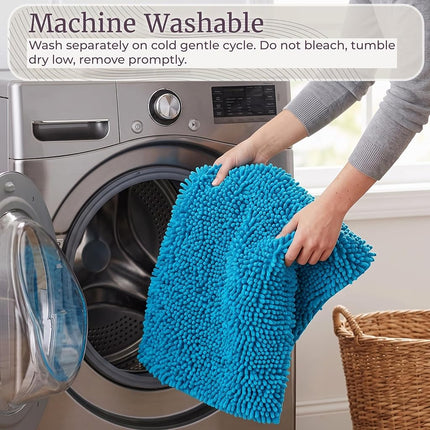 Bedford Home 2-Piece Memory Foam Shag Bath Mat, Blue