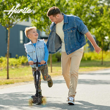 Hurtle 3 Wheeled Scooter for Kids - Tri Scooter, Stand & Cruise Child/Toddlers Toy Folding Kick Scooters w/Adjustable Height, Anti-Slip Deck, Flashing Wheel Lights, for Boys/Girls 2-12 Year Old