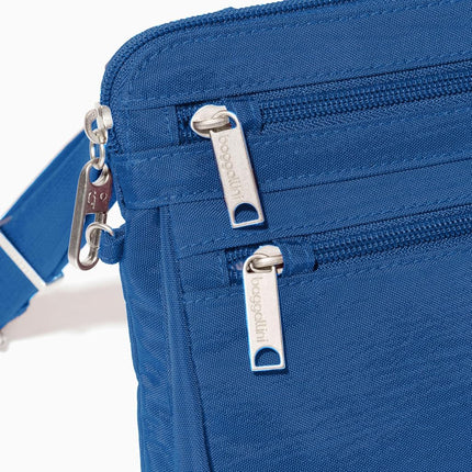 Baggallini Securtex Anti-Theft Crossbody 8.25" Small / 10" Large Travel Purse with RFID Card Slots & Cut-Resistant Strap, Lapis, Small 8.25"w x 8.25"h