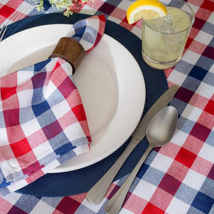 DII 100% Cotton, Machine Washable, Dinner, Summer & Picnic Tablecloth, 60 x 84, Red, White and Blue Check, Seats 6 to 8 People