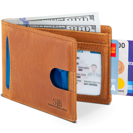 SERMAN Brands RFID Blocking Slim Bifold Genuine Le