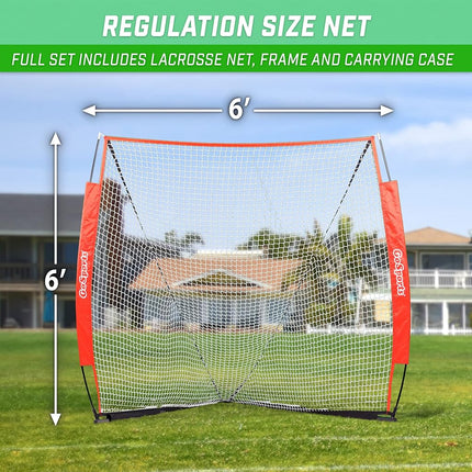 GoSports Regulation Size 6 ft x 6 ft Portable Lacrosse Net - Bow Style Frame with Carrying Case