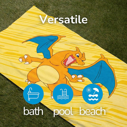Pokemon Charizard Fire Kids Cotton Beach Towel, 58 x 28 Inch, Soft & Absorbent Pool, Bath & Beach Towel (Officially Licensed Product) by Franco
