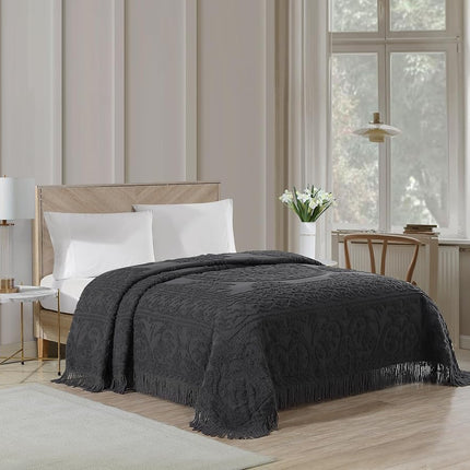 Beatrice Home Fashions Medallion Chenille Bedspread, Twin, Charcoal