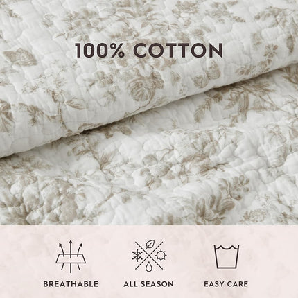 Laura Ashley - King Quilt Set, Reversible Floral Cotton Bedding with Matching Shams, Home Decor for All Seasons (Walled Garden Brown, King)