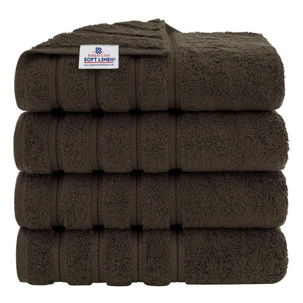 Juego de toallas de baño American Soft Linen de lujo de 4 piezas, toallas de baño turcas 100 % algodón para baño, toallas de ducha de baño extra grandes de 68,5 x 137 cm, toallas de baño marrones