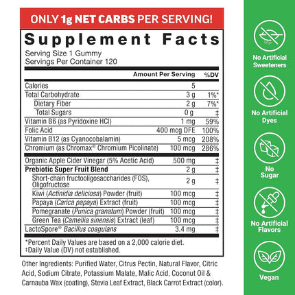 Force Factor ProbioSlim Apple Cider Vinegar Gummies with Organic Apple Cider Vinegar and LactoSpore Probiotics and Prebiotics to Support Digestion, Metabolism, and Immune Health, 240 Gummies (2-pack)