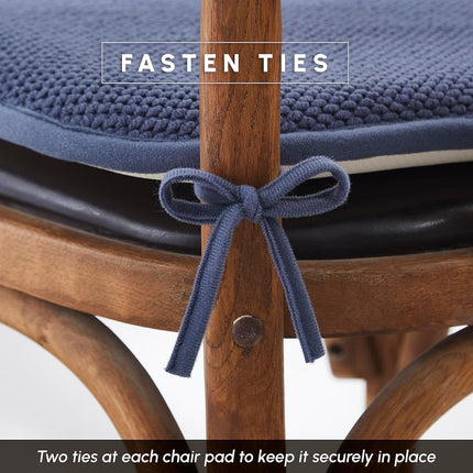 Elegant Comfort 4 Pack Chair Cushion Covers - Skid-Proof Rubber Backing - 16 x 16 Inch - Thick Dining Square Shape Seat Covers - Comfortable Textured Chair Pads with Ties - Honeycomb Pattern, Navy
