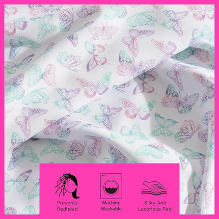 Betsey Johnson - Queen Sheets, Fade & Wrinkle Resistant Bedding Set with Matching Sham(s), Soft & Lightweight Bedding Essentials (Butterfly Rainbow Purple, Queen)