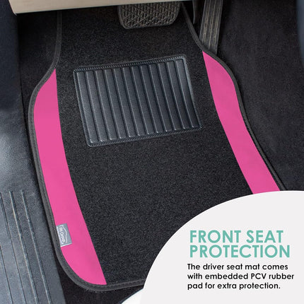 FH Group Alfombrillas de Coche Universales de Moqueta Premium para la mayoría de Coches, SUVs y Camionetas con Talonera para Conductor, Juego Completo Rosa