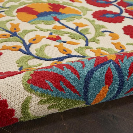 Nourison Aloha Tapis d'intérieur/extérieur Rouge/Multicolore 81 cm x 122 cm, Facile à nettoyer, Ne perd pas ses poils, Chambre, Salon, Salle à manger, Terrasse, Jardin, Patio (91 cm x 122 cm)
