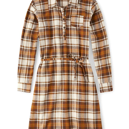 The Children's Place,Fall Plaid Long Sleeve Dress,HAY Stack,Large WMNS, Plaid-mom, Large