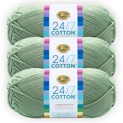 Lion Brand 24/7 Cotton Yarn, Yarn for Knitting, Crocheting, and Crafts, Mint, 3 Pack