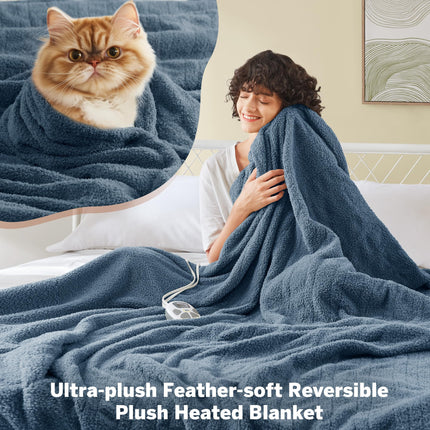 Serta Heated Blanket, Eletric King Size Blanket, Soft, Warm, Fuzzy Heating Blanket King for Office, Couch, 1-12 hr Auto Shut Off Timer, 10 Lv Heat Setting, ETL Certified, King 100" x 90" Navy