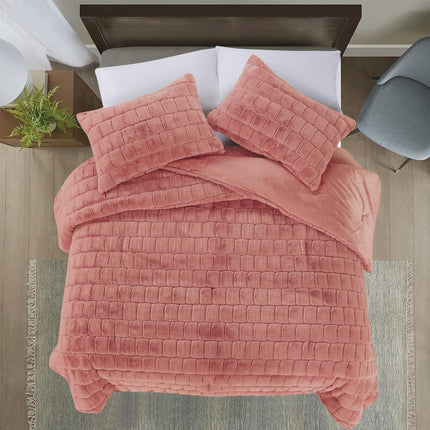 Elegant Comfort Luxurious Fluffy 3-Piece Faux Fur Comforter Set - All Season Warm Down Alternative - Ultra Soft, Plush Micro-Mink 3PC Bedding Set with Matching Shams, Cali King, Dusty Rose