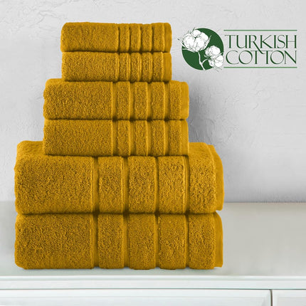 Elegant Comfort 4 Lines Viscose Stripe 6-Piece Premium Towel Set - 100% Turkish Cotton High Absorbent Luxury Bathroom Towels – Includes 2 Washcloths, 2 Hand Towels and 2 Bath Towels Set, Gold