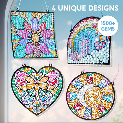 Klever Kits Window Art Making Kits Suncatcher 4Pcs, Gem Painting Kits, Suncatcher Art and Crafts for Kids 5 6 + Years