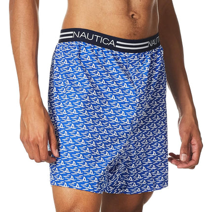 Nautica Men's Classic Cotton Loose Knit Boxer Shorts, Shark Attack-Bright Blue, S