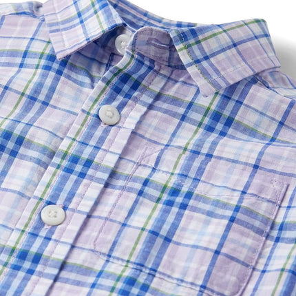 The Children's Place Baby Boys' and Toddler Poplin Long Sleeve Button Down Shirt, Petal Purple Plaid, 9-12 Months