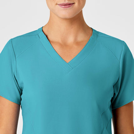 WonderWink 6155ATEALSM W123 Women's Stylized V-neck Top, Teal Blue, Standard-S Size