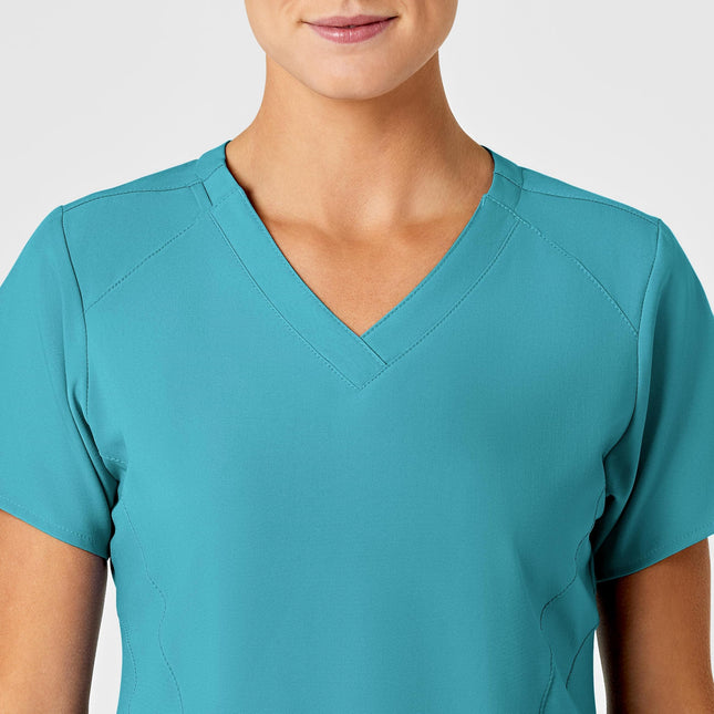 WonderWink 6155ATEALSM W123 Women's Stylized V-neck Top, Teal Blue, Standard-S Size