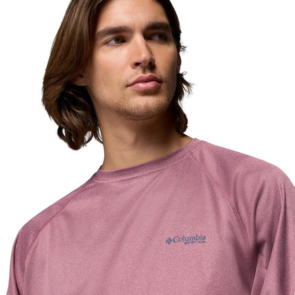 Columbia Mens PFG Terminal Tackle Long Sleeve Shirt, Antique Mauve Heather/Nocturnal Logo, Medium